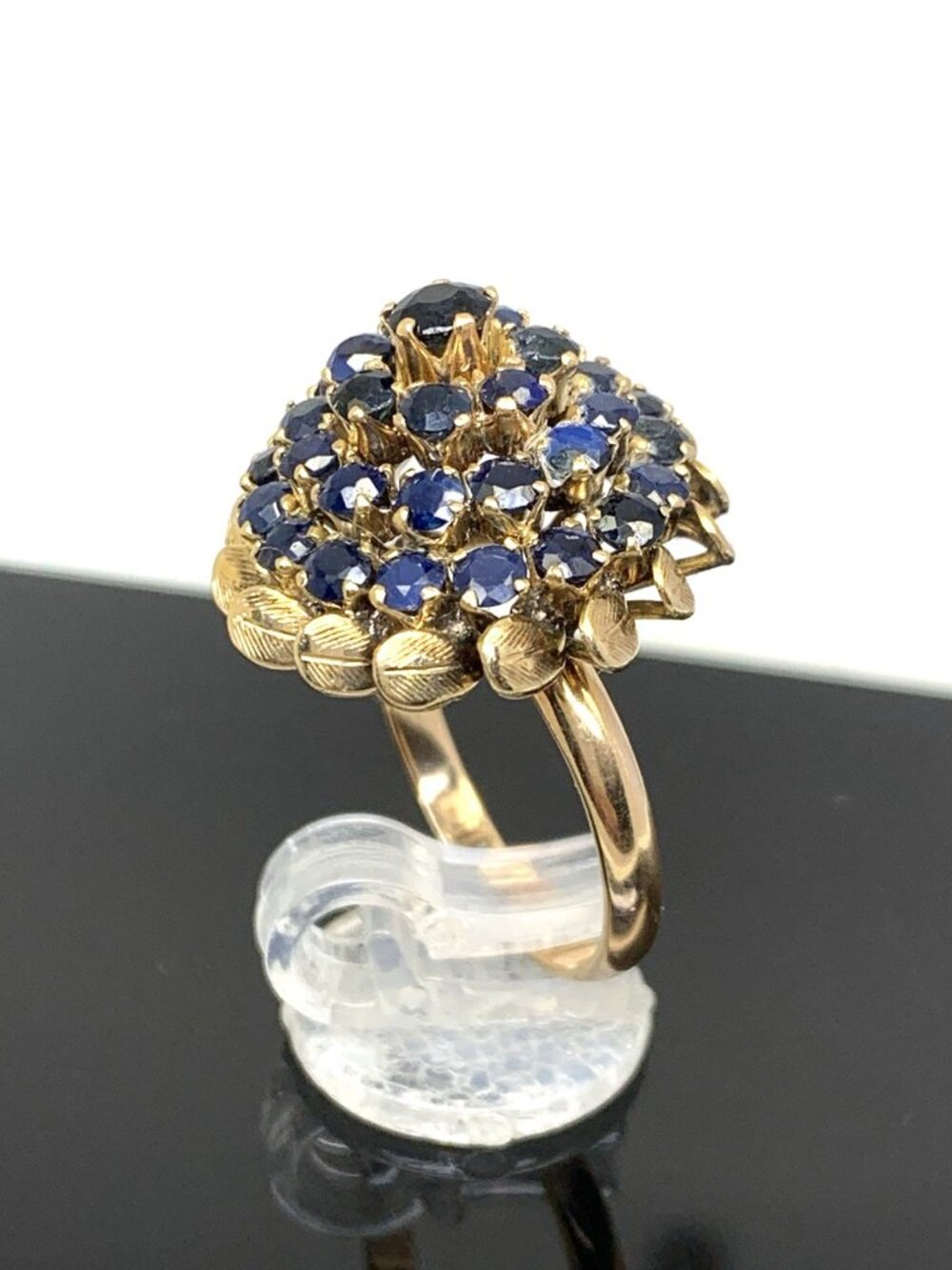 Blue Sapphire Dome Cocktail Women's Ring 14k Yellow Gold Estate Jewelry Size 7 - Picture 12 of 16